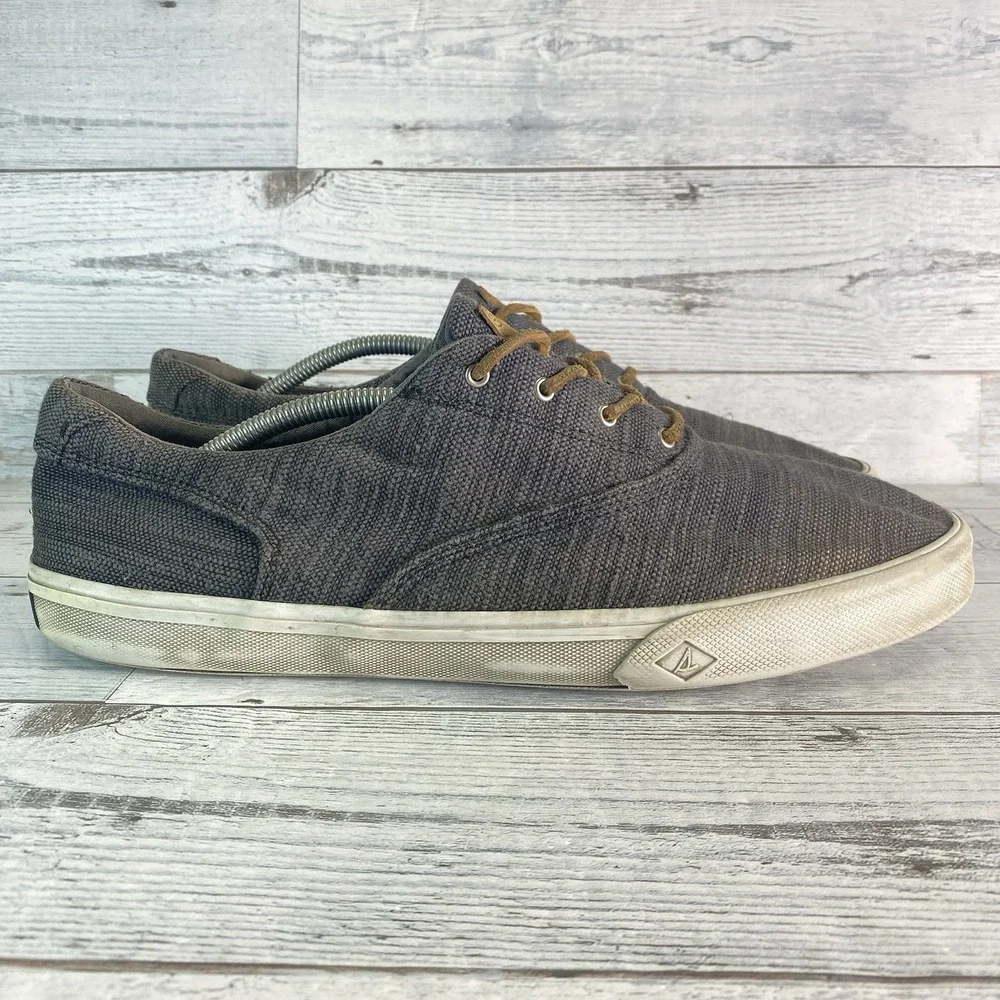 Sperry Shoes Mens 12 Gray Canvas Casual Nautical Preppy Leisure Comfy Sneakers